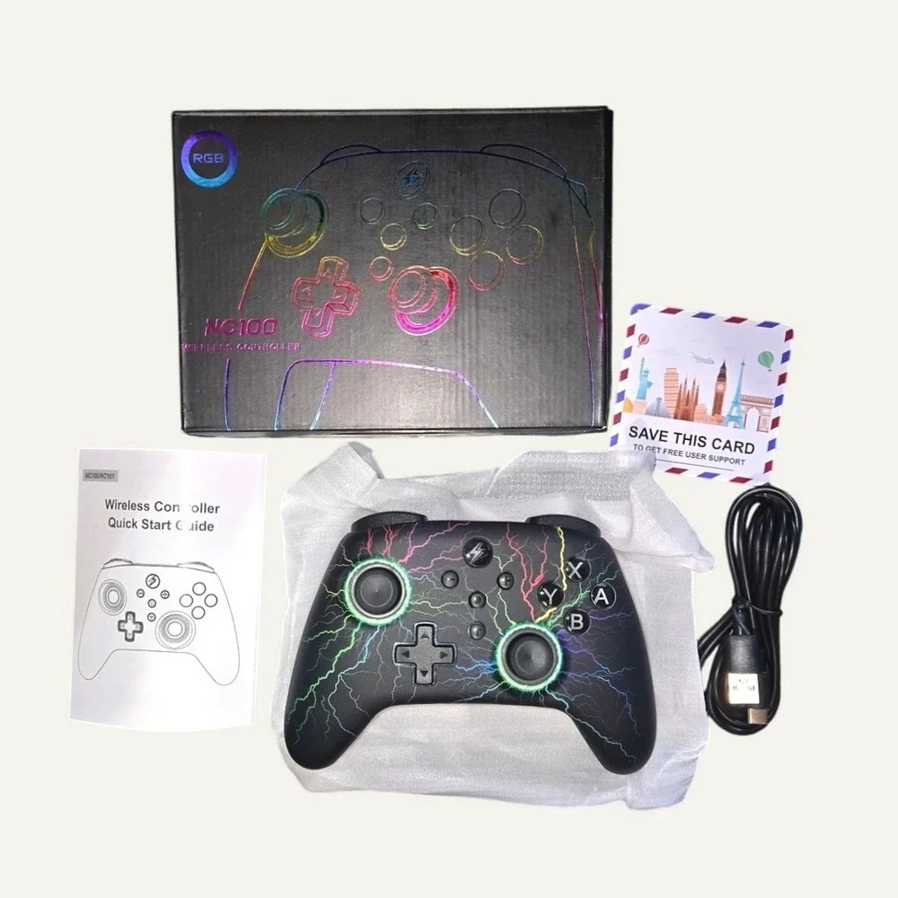 NC100 RGB Wireless Gaming Controller B01 Bluetooth Switch PC iOS Android Black